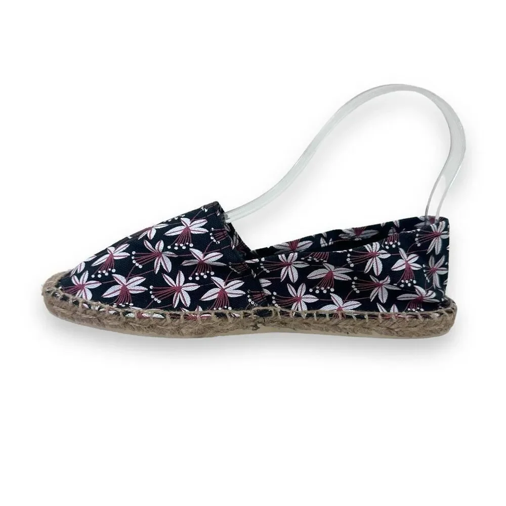 Monoprix Femme Women's 6.5 Slip On Floral Espadrile Shoe Black White Coastal New